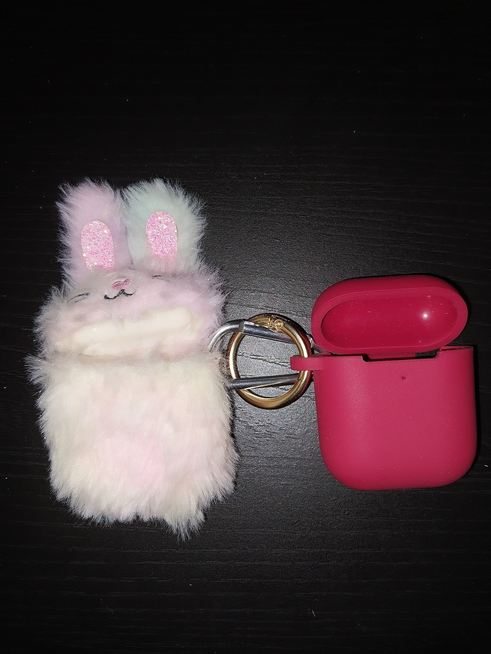Claire's Pink Fuzzy Bunny Earbuds Case with Hot Pink Silicone Cover